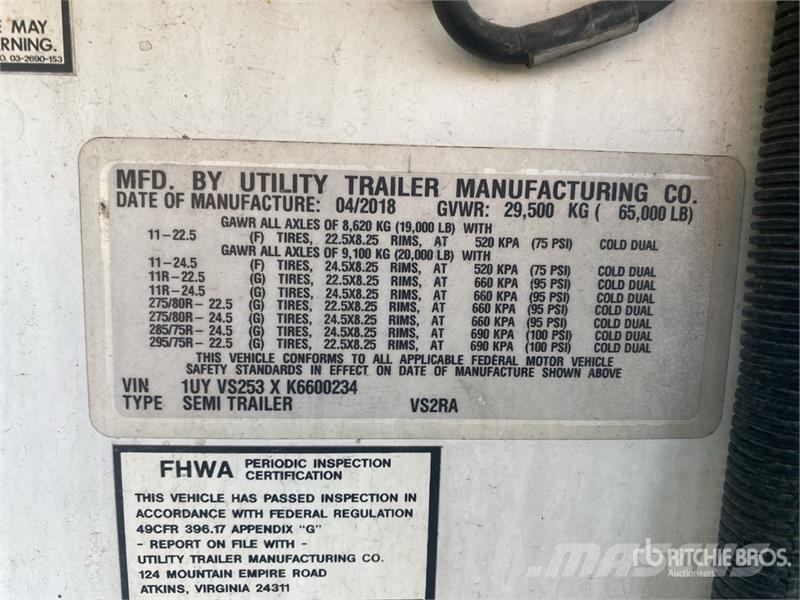 Utility VS2RA 53 ft x 102 in T/A Refrigerated Trailer 控溫式半拖車
