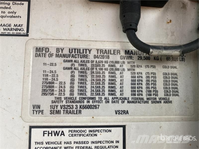 Utility VS2RA 53 ft x 102 in T/A Refrigerated Trailer Piekabes ar temperatūras kontroli