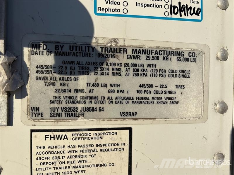 Utility VS2RAP 53 ft x 102 in T/A Refrigerated Trailer نصف مقطورات بدرجة حرارة قابلة للضبط