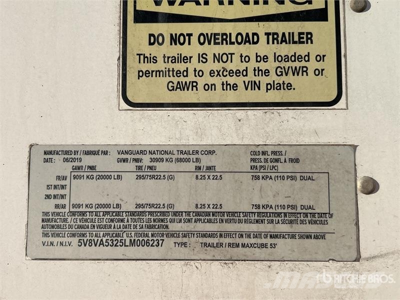 Vanguard 53 ft x 102 in T/A REM MAXCUBE Van Trailer Прицепы-фургоны