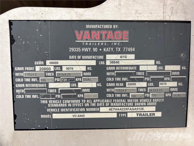 Vantage VC-8400 8400 gal T/A Tanker Trailer Cisterna