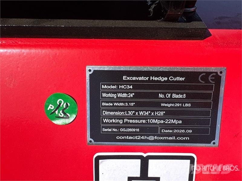 Vicsec VC-HC34 24 in Excavator Brush Cutter (Unused) Other components