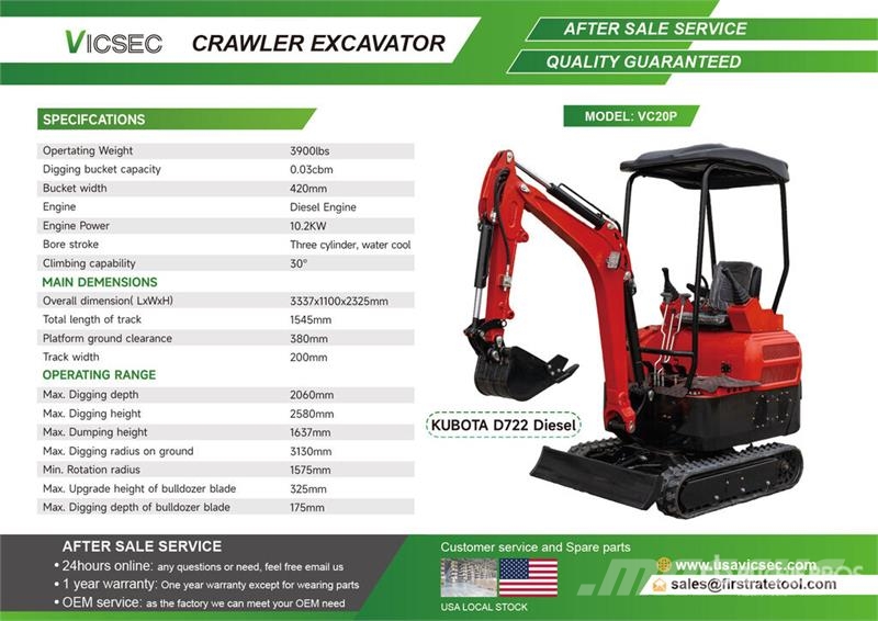 Vicsec VC20P Mini Excavator (Unused) Mini kotrók < 7t