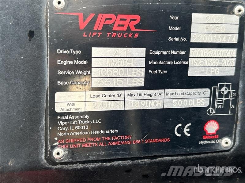 Viper FY30 5000 lb Pneumatic Tire Forklift Другие складские механизмы