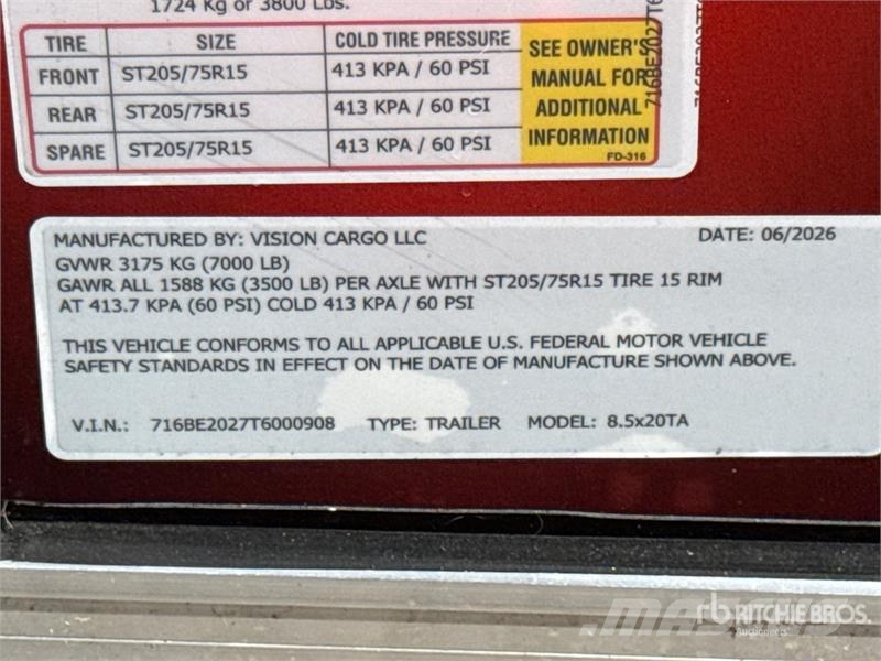 Vision Cargo 20 ft T/A Food Concession Trailer 기타 트레일러