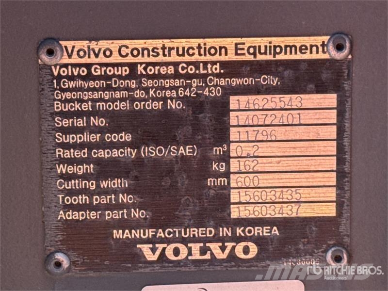 Volvo 24 in 0.2 m3 Digging Excavator Bucket Žlice