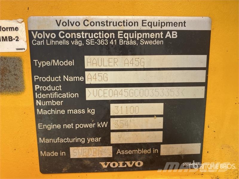 Volvo A45G Articulated Dump Truck Kĺbové nákladné autá