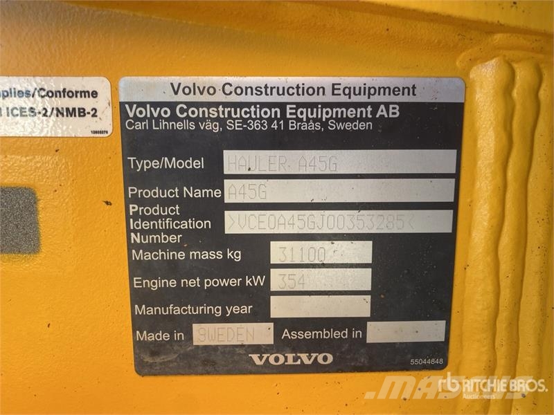 Volvo A45G Articulated Dump Truck Kĺbové nákladné autá