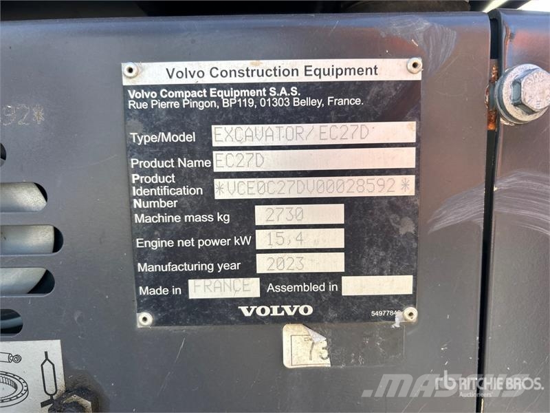Volvo EC27D Mini Excavator Mini bagri <7t