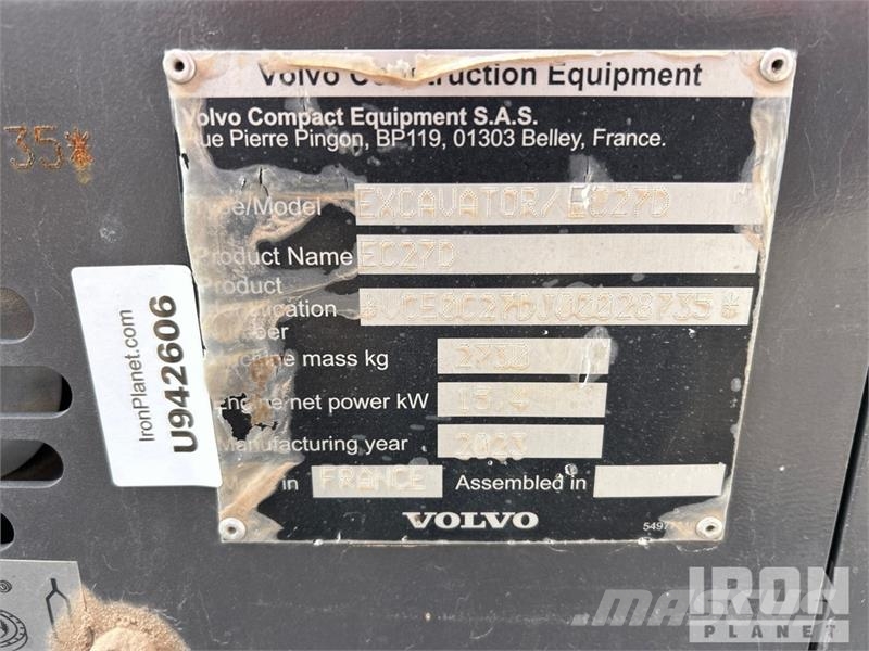 Volvo EC27D Mini Excavator Mini ekskavatori < 7 t