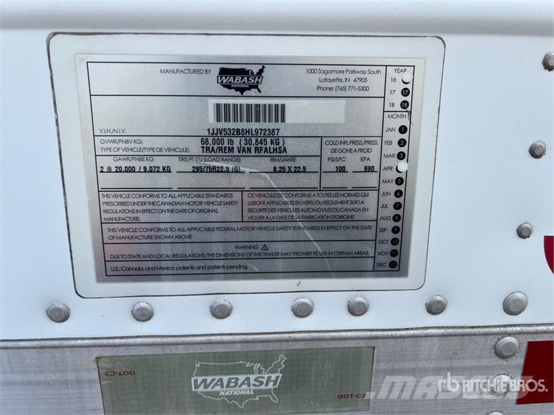 Wabash 53 ft T/A T/A Refrigerated Trailer 冷凍冷蔵トレーラー