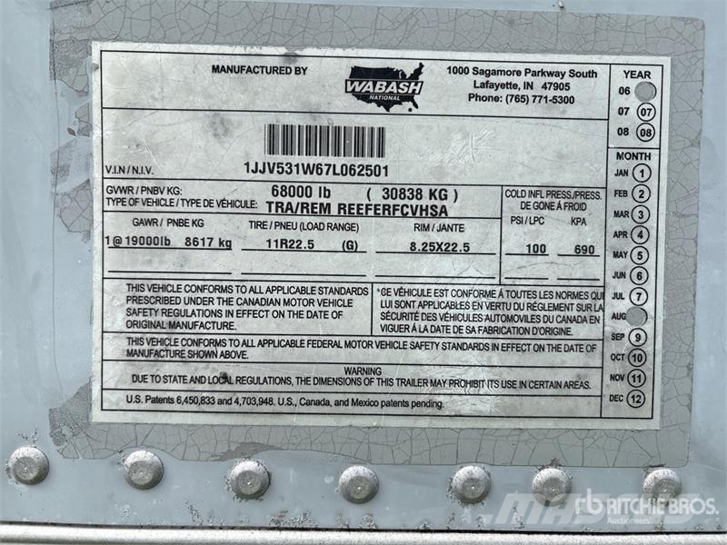 Wabash 53 ft x 102 in T/A Refrigerated Trailer Temperature controlled semi-trailers