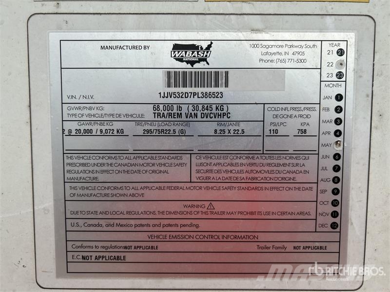 Wabash 53 ft x 102 in T/A Van Trailer Prikolice zabojniki