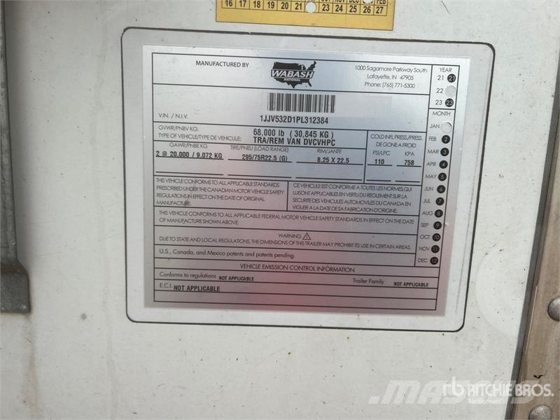 Wabash DVCVHPC 53 ft x 102 in T/A Van Trailer Box body trailers
