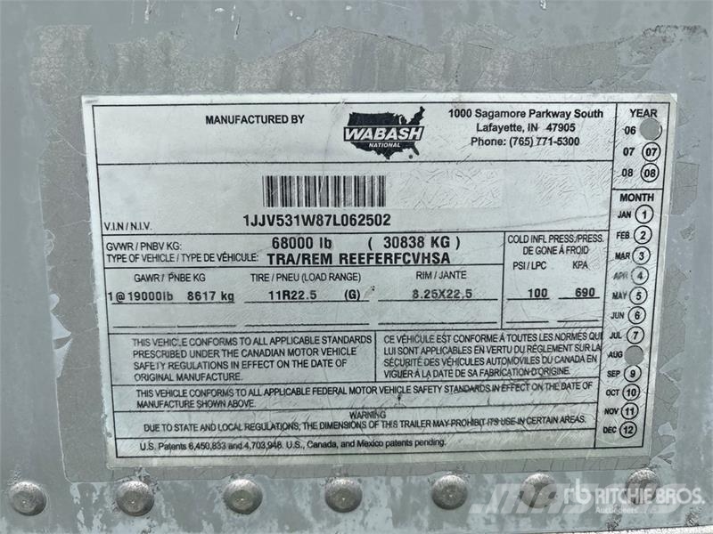 Wabash FCVHSA 53 ft x 102 in T/A Refrigerated Trailer Temperature controlled semi-trailers