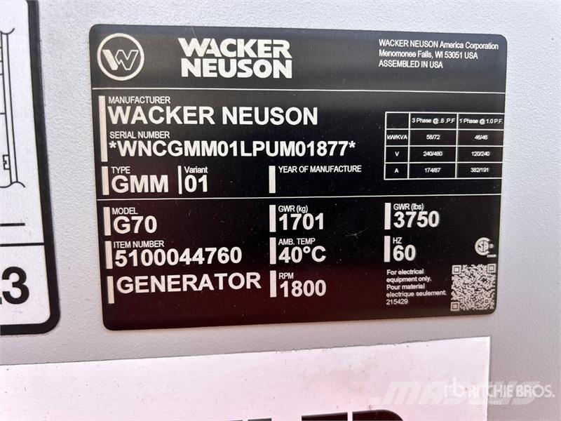 Wacker Neuson G70 Dīzeļģeneratori