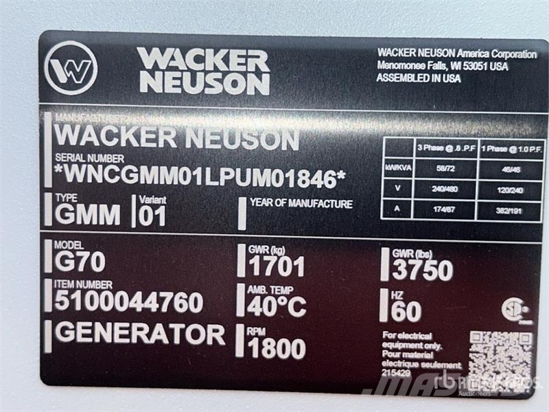 Wacker Neuson G70 Diesel generatoren