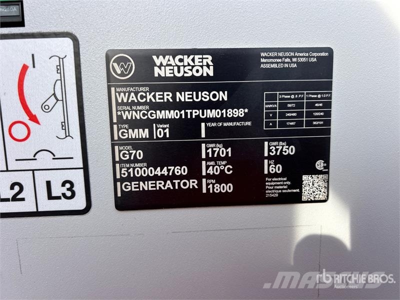 Wacker Neuson G70 Dīzeļģeneratori