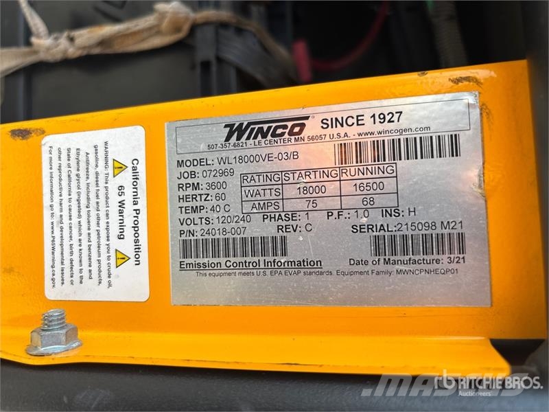 Winco WL18000VE 16.5 kVA Portable Generator Set Other Generators