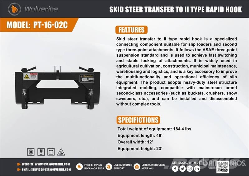 Wolverine PT-16-02C Skid Steer 3-Point Adapter (Un Other components