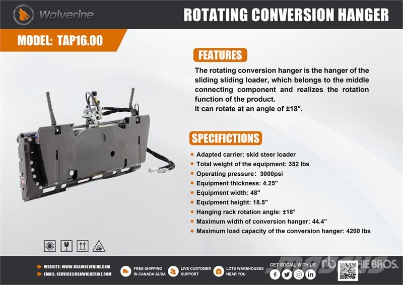 Wolverine TAP-16-4200G Skid Steer Rotating Convers Other components