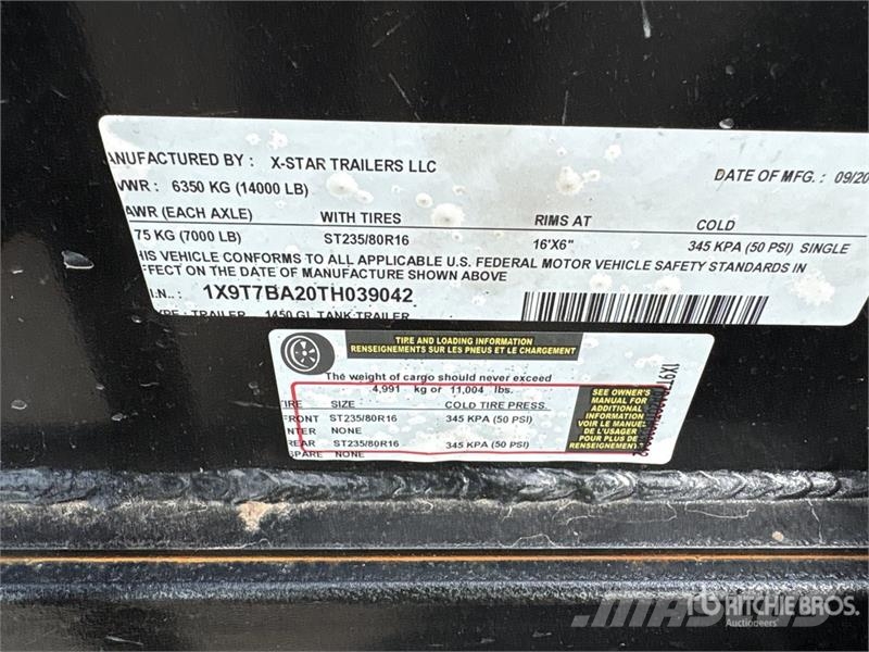  X-STAR 1450GL T/A Water Tank Trailer (Unused) Andre lastebiler