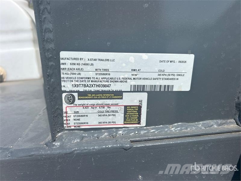 X-STAR 750 gal T/A Tanker Trailer (Unused) Tanktrailere