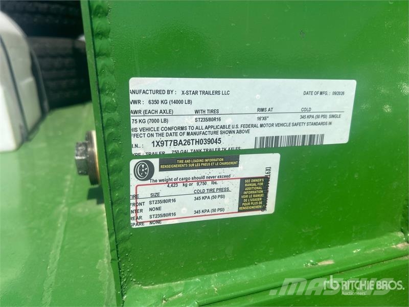  X-STAR 750 gal T/A Tanker Trailer (Unused) Autocisternas