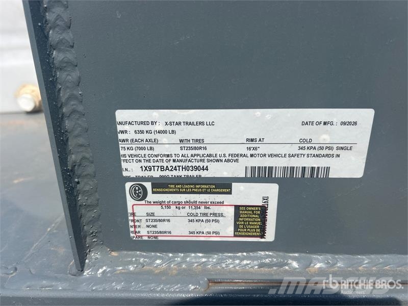  X-STAR 990 gal T/A Tanker Trailer (Unused) Autocisternas