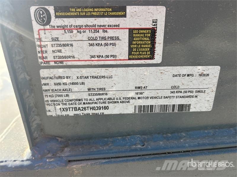  X-STAR 990GL T/A 990 gal Fuel Trailer (Unused) مقطورات ذات صهاريج