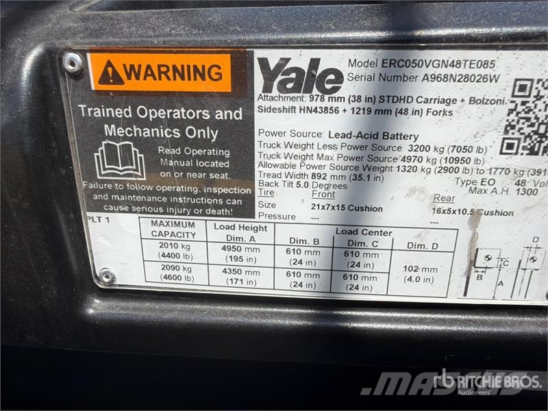 Yale ERC050VG 4400 lb Electric Forklift Elektrostapler