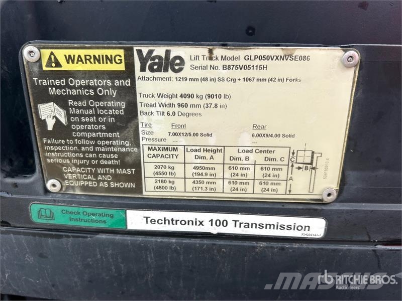 Yale GLP050VXNVSE086 4800 lb Pneumatic Tire Forklift 그 외 지게차