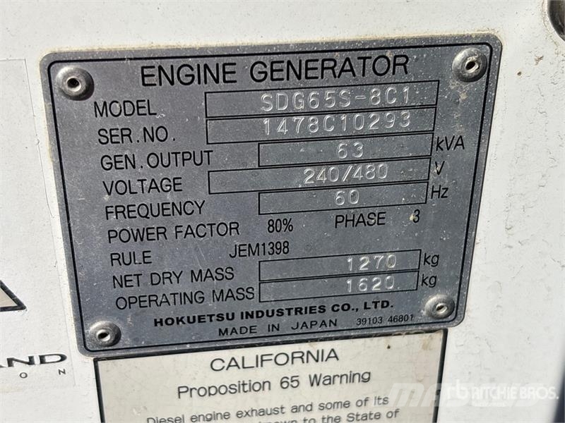 Airman SDG65S-8C1 63 kVA Mobile Generator Set Diesel Generators