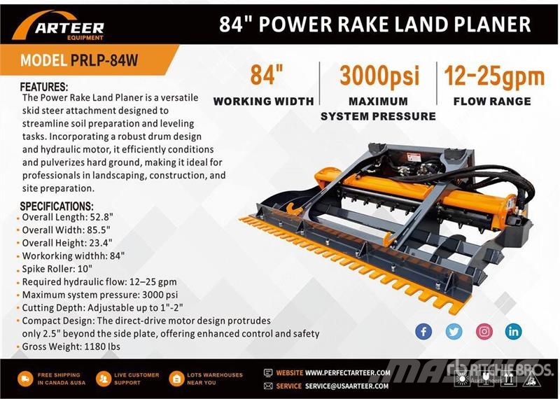 Arteer PRLP-84W 84 in Power Rake Skid Steer Landplane (Un Sleepeggen