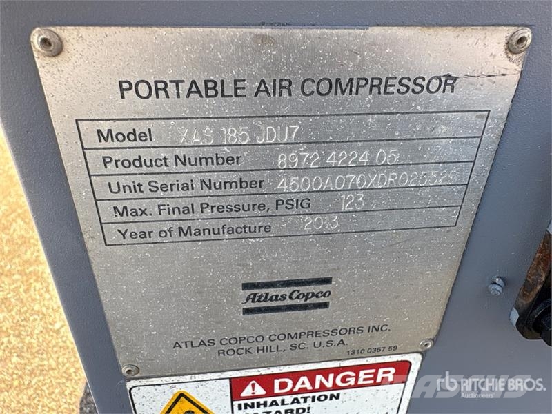Atlas Copco XAS 185 185 cfm Skid-Mounted Skid-Mounted Air Comp Compressors