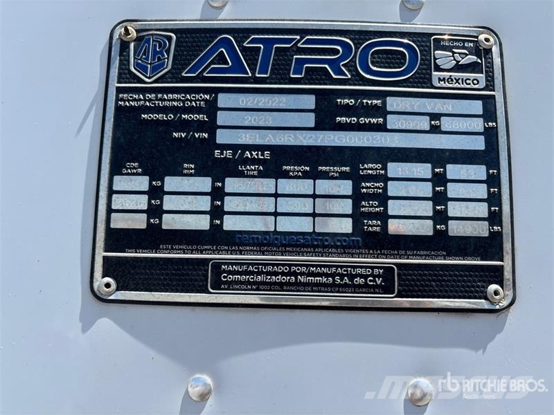  Atro 53 ft x 102 in T/A Van Trailer 박스 바디 트레일러