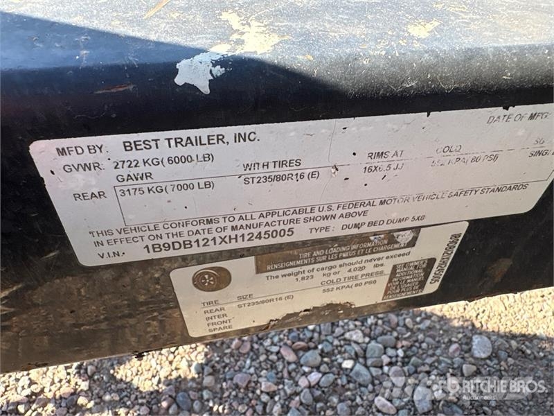  Best DB5X8 7 ft 11 in S/A Dump Utility Trailer Pašizgāzējs