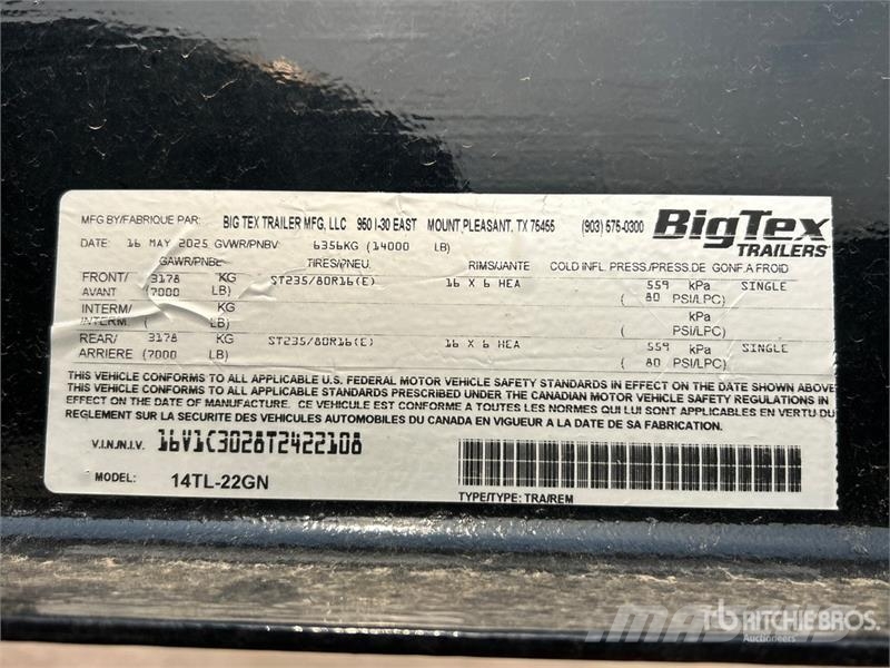 Big Tex 14TL-22GN T/A Gooseneck Tilt Deck Trailer Maskinhenger