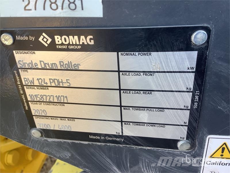 Bomag BW124PDH-5 Padfoot Drum Compactor Single drum rollers