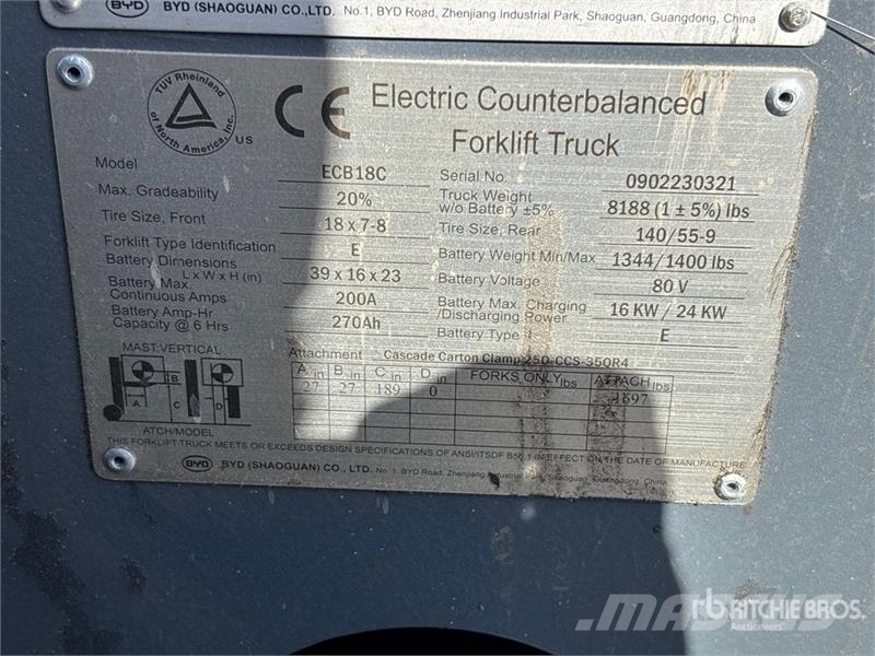 BYD ECB18C 1697 lb Cushion Tire Forklift Andere Gabelstapler