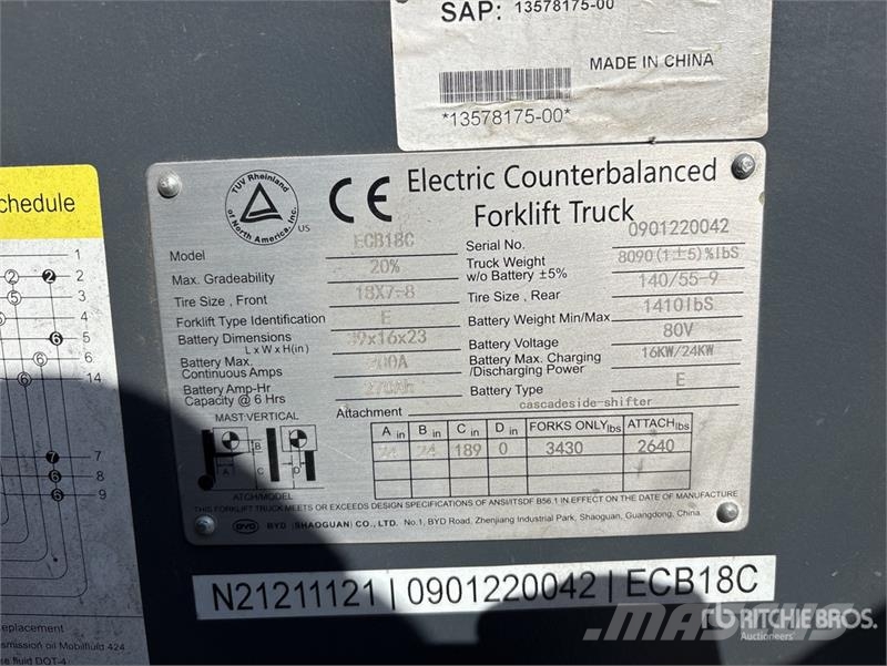 BYD ECB18C 3430 lb Cushion Tire Forklift Andere Gabelstapler