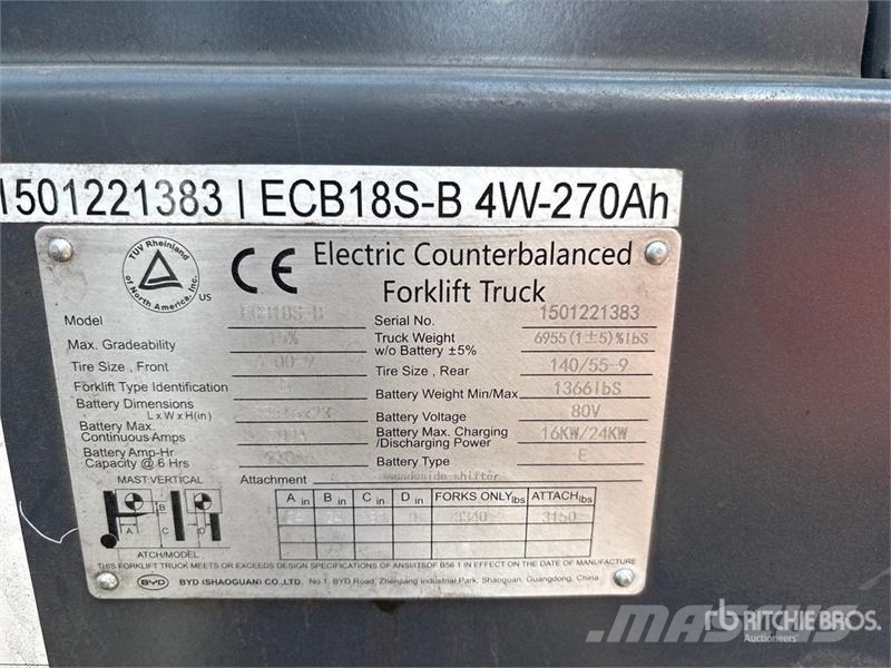 BYD ECB18S-B 3340 lb Forklift Iné