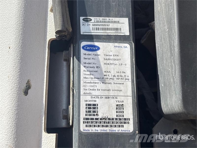 Carrier VS2RA 45 ft x 102 in T/A Refrigerated Trailer Piekabes ar temperatūras kontroli
