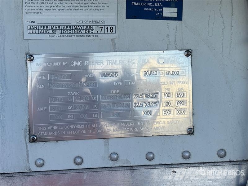 CIMC 1RMR50.5 51 ft x 102 in T/A Refrigerated Trailer Kühlauflieger