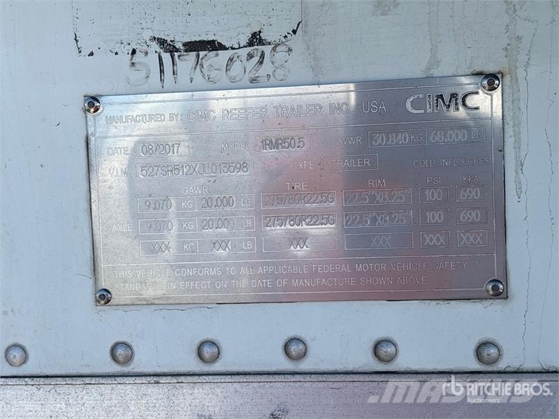 CIMC 1RMR50.5 51 ft x 102 in T/A Curtain Side Refrigera Hladilne polprikolice