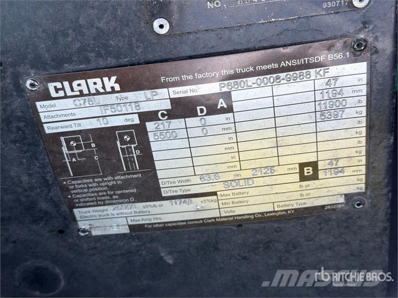 Clark C75L 11900 lb Cushion Tire Forklift フォークリフト - その他