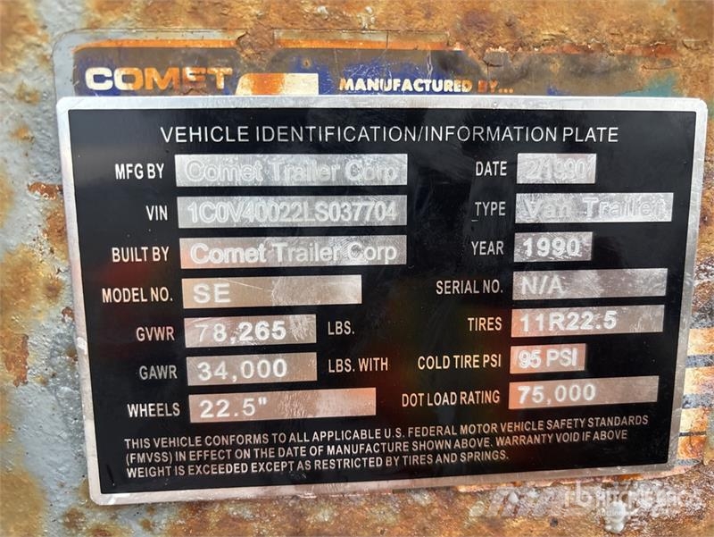 Comet 40 ft x 96 in T/A Van Trailer Box body trailers