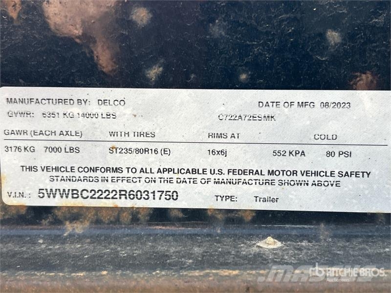  Delco C722A72ESMK 22 ft T/A Equipment Trailer Auto pārvadāšanas treileri