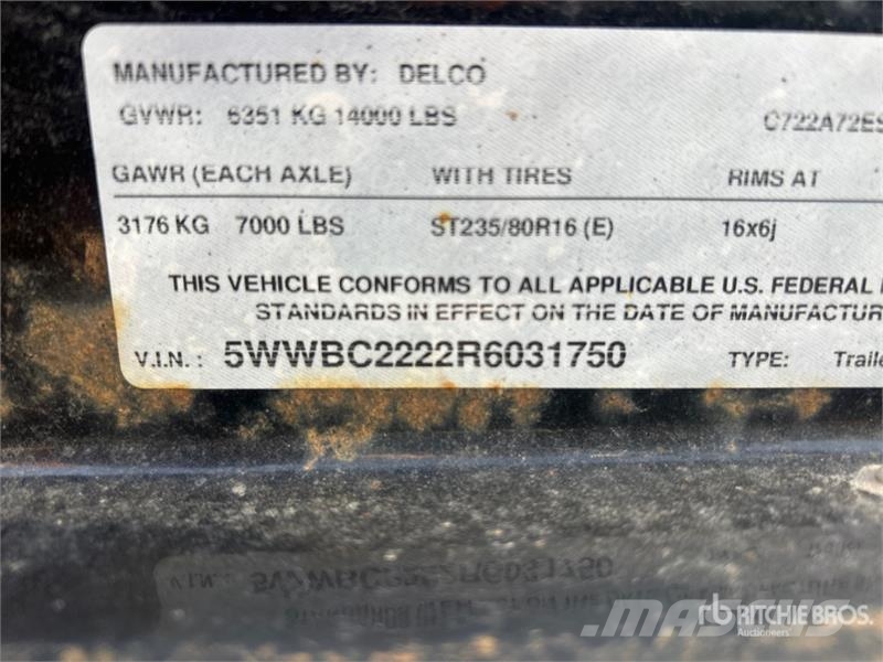  Delco C722A72ESMK 22 ft T/A Equipment Trailer Auto pārvadāšanas treileri