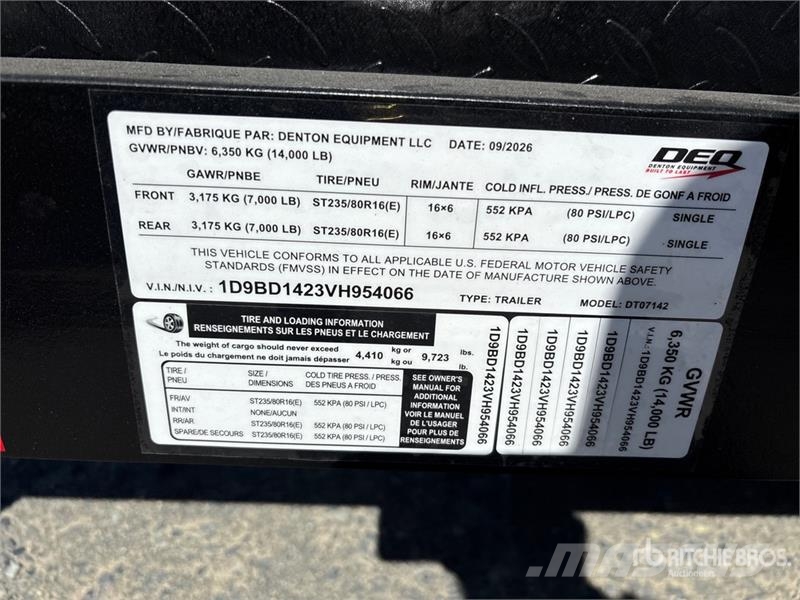 Denton Dt-714 14 ft T/A Dump Utility Trailer Remorque benne